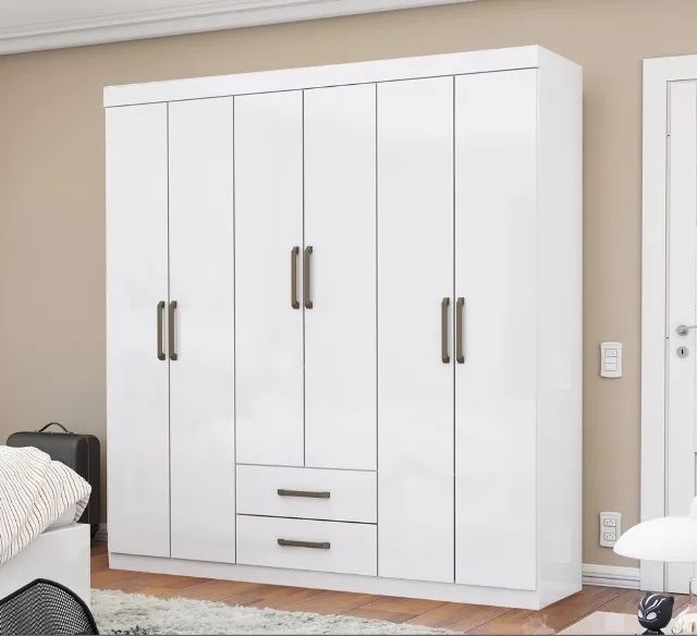 Guarda Roupa Branco Ares Compacto 6 Portas