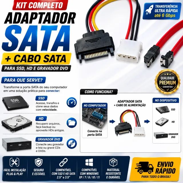 CABO SATA - FUNCIONA EM QUALQUER PC - ENTREGAMOS RÁPIDO! - Foto 2