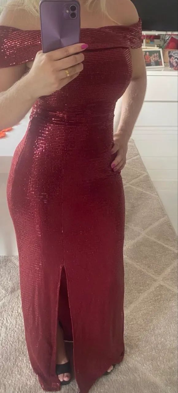 Vestido longo vinho parte molhado  - Foto 3