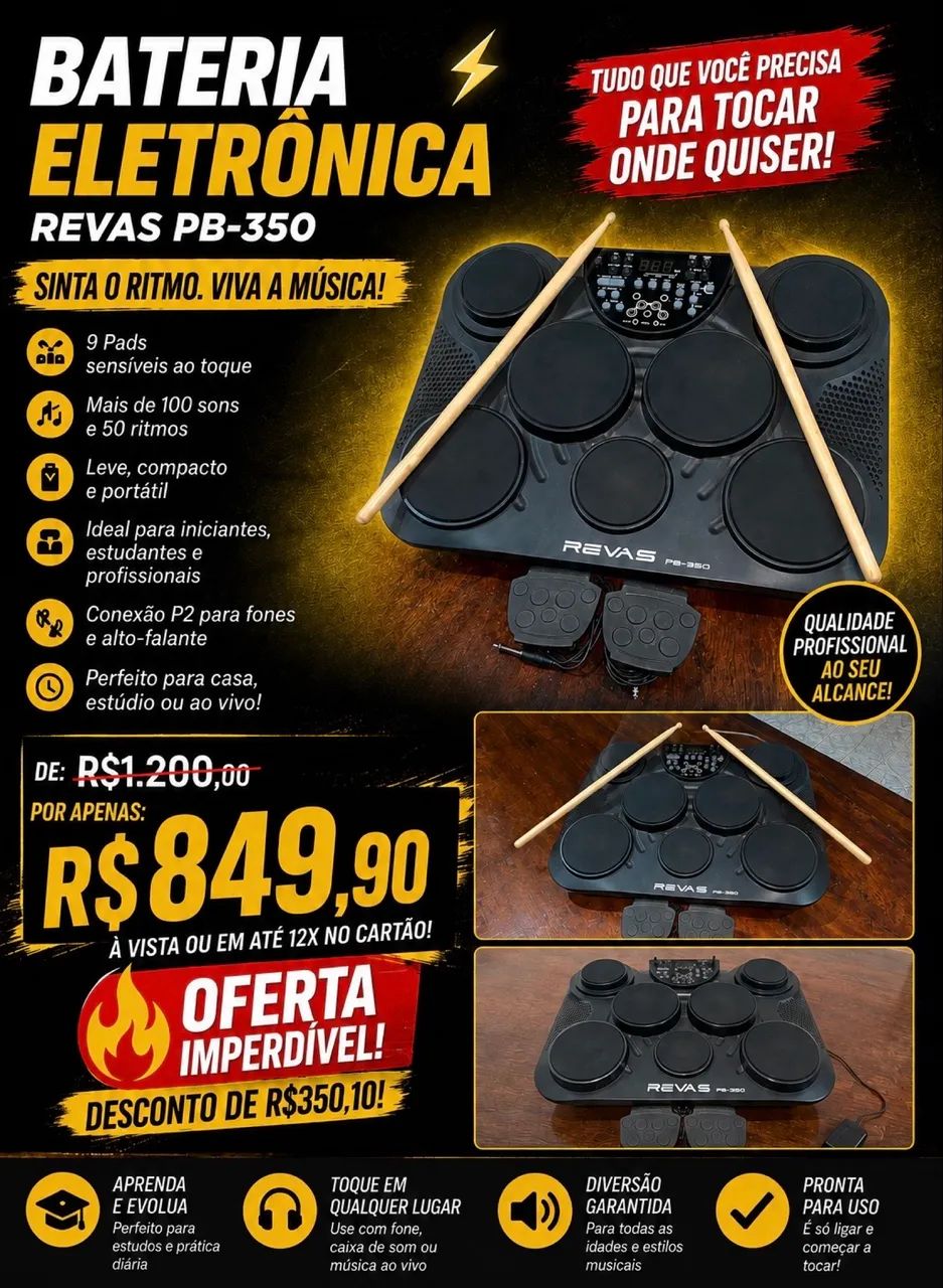 Bateria Eletrônica Rolland REVAS PB350