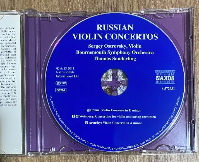 CD Russian Violin Concertos (Conus/Weinberg/Arensky) Naxos Records
