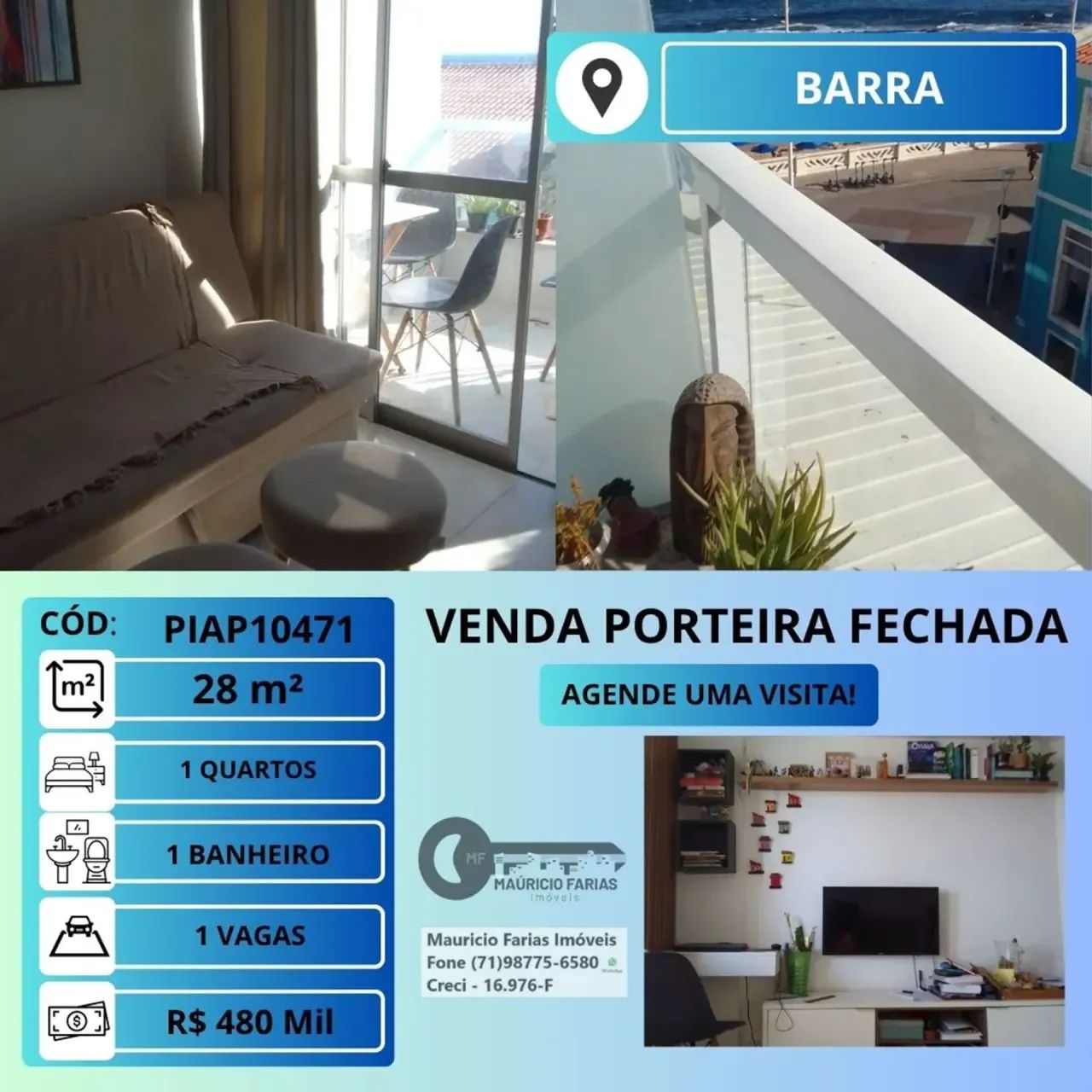 APARTAMENTO 1 QUARTO com 28M² NA BARRA