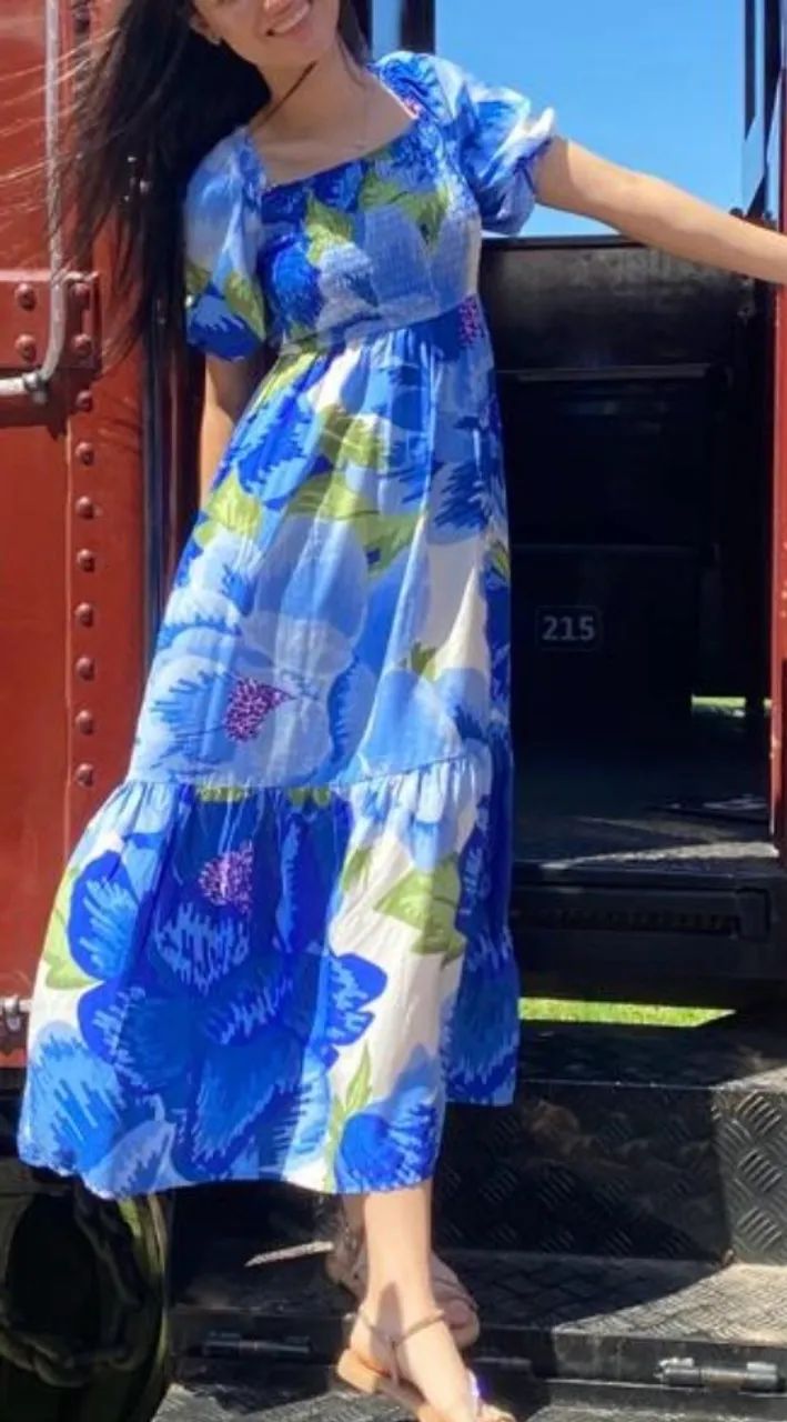 Vestido Mid azul estampado - Foto 3