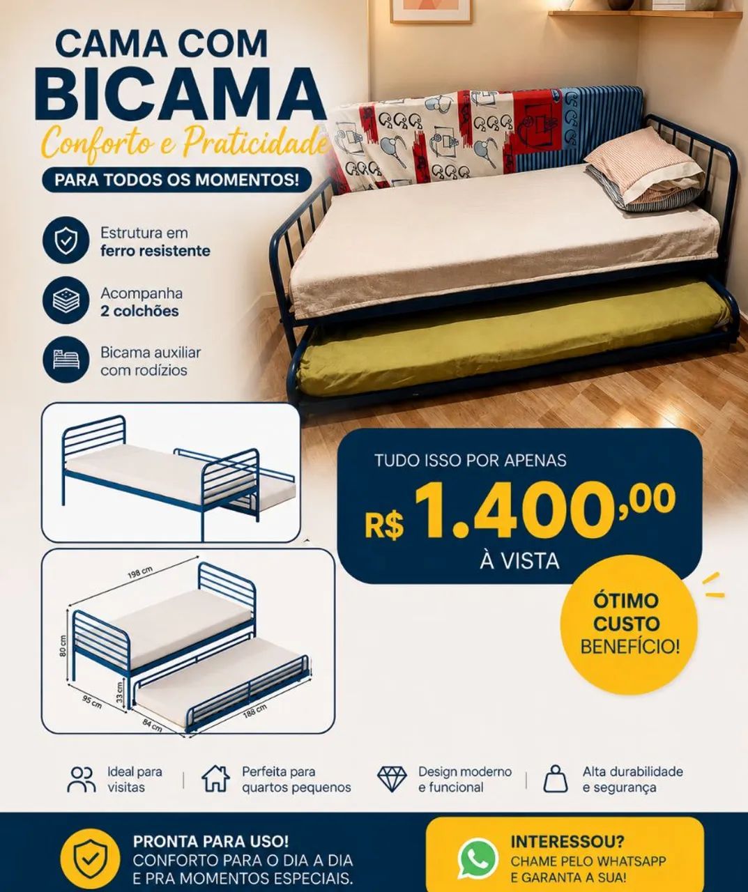Cama com bicama e colchões - Foto 3