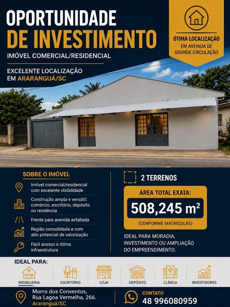 Oportunidade de Investimento Moradia Comércio no Morro dos Conventos