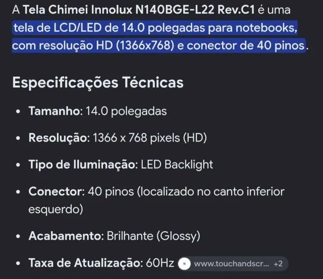 Tela Notebook 14 Polegadas HD 40 pinos - Foto 2