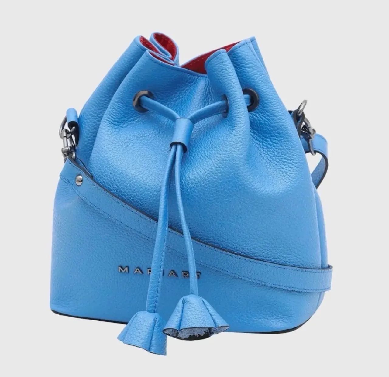 Bolsa Bucket Azul em Couro Legítimo  - Foto 2