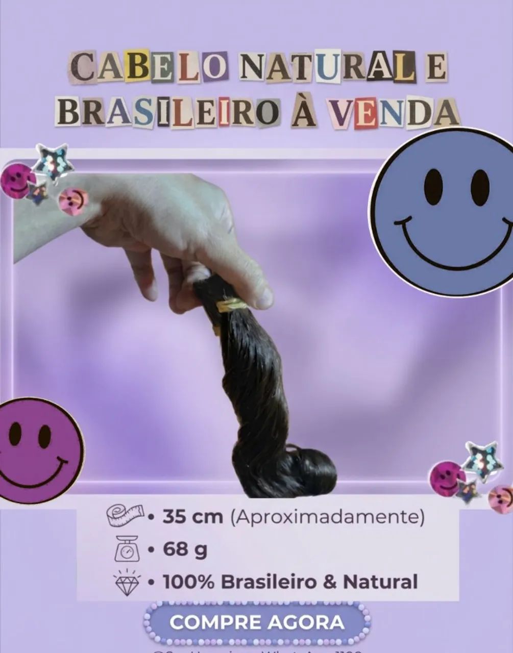 Cabelo humano ondulado e brasileiro. 68g/35cm.
