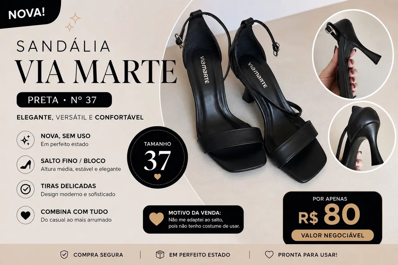 Sandália Via Marte Preta ? nº 37