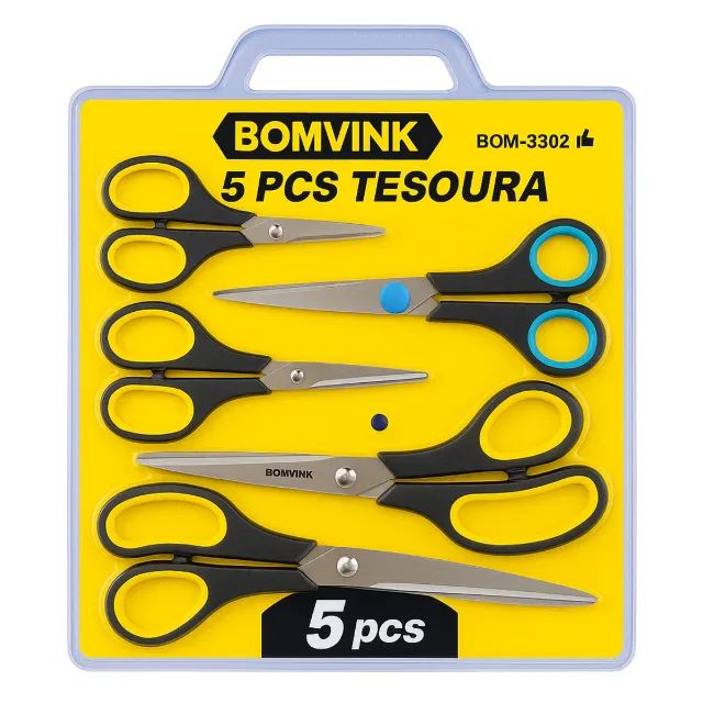 Jogo 5 Tesouras Multiuso Aço Inox Cabo Ergonômico Profissional - Foto 3