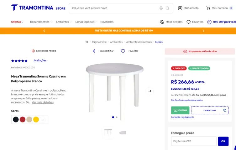 Mesa e cadeiras Tramontina