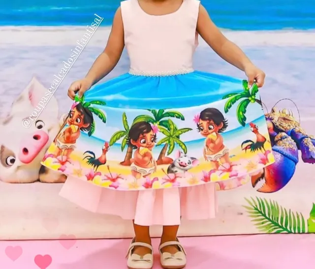 Vestido Moana Baby Aniversário Temático Infantil + Tiara