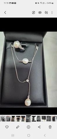 Conjunto 3 pecas prata e perola vivara