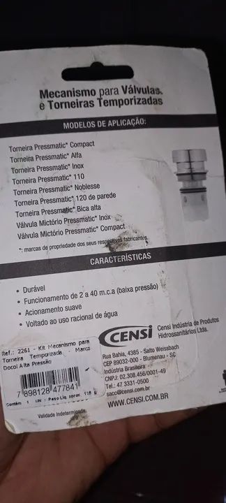 Mecanismo para Válvulas e Torneiras Temporizadas CENSI - Foto 2