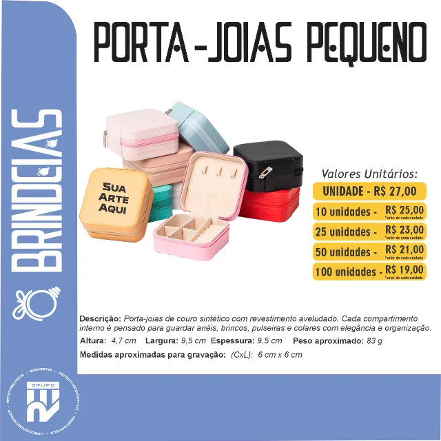 Porta-Joias 9,5cm x 9,5cm de couro sintético - Brindes Personalizados Brindeias
