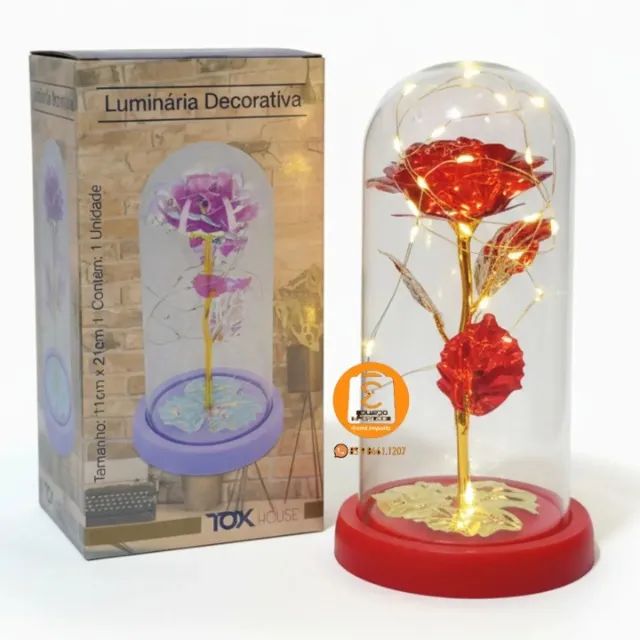 Luminária/ Abajur Decorativa enfeite Rosa Vermelha, Flor Tam: 11cm x 21cm 