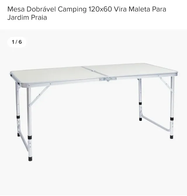 Mesa dobravel camping 120x60 Vira Maleta para Jardim Praia