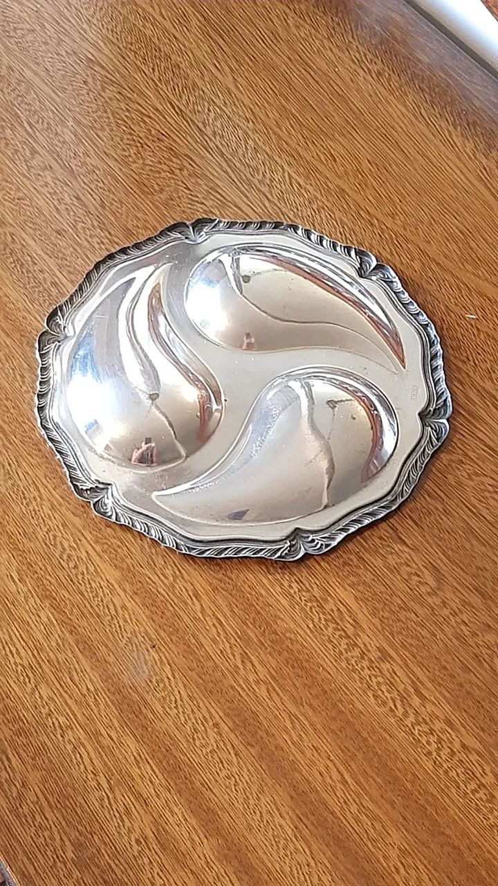 Antiga bandeja de prata com três compartimentos - Foto 2