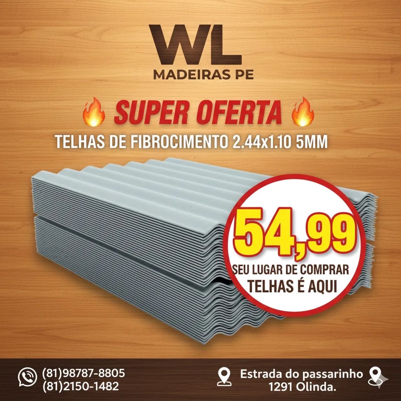 Telha de fibrocimento 2.44x1.10 5mm