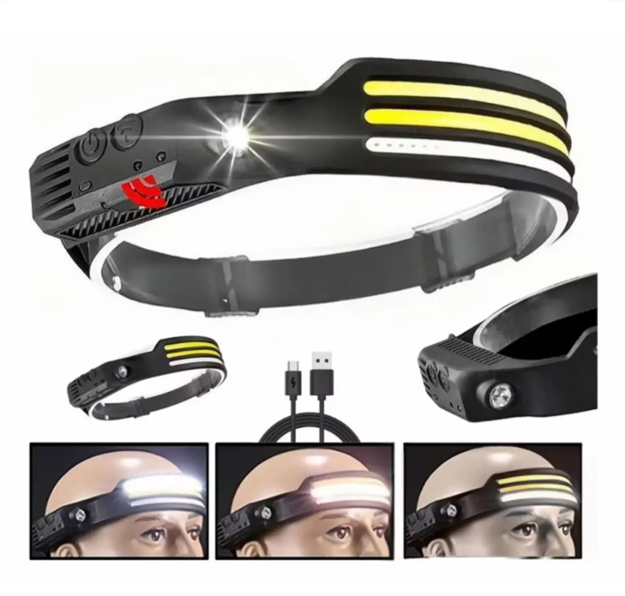 Lanterna de Cabeça Dupla Fita de Led com Sensor