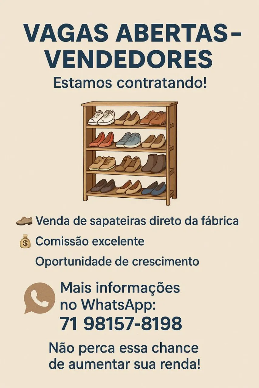 Vagas abertas para vendedores.