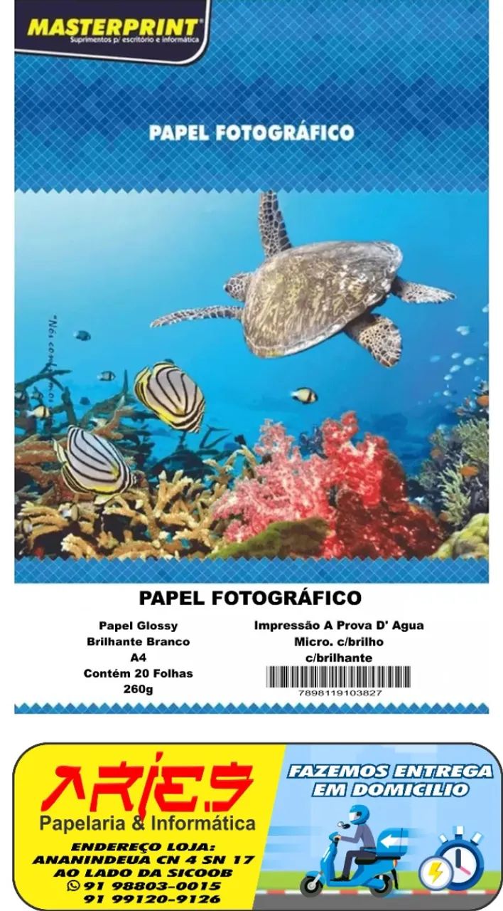 PAPEL FOTO GLOSSY MICROPORO COM BRILHO MASTERPRINT A4 20 FOLHAS 260G