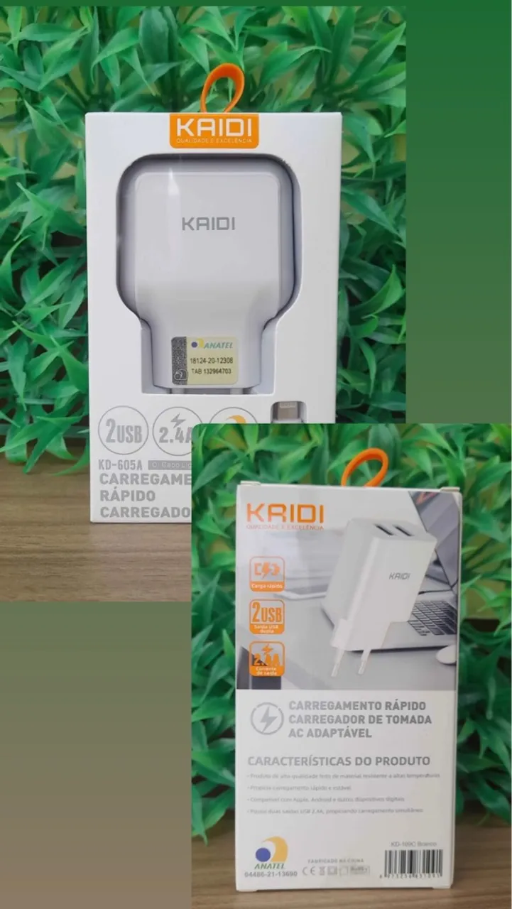 Carregador Rápido Kaidi 2 USB 2.4A