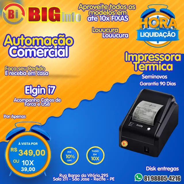 Impressora Termica Elgin i7 Serrilha - Em ate 10x Fixas 