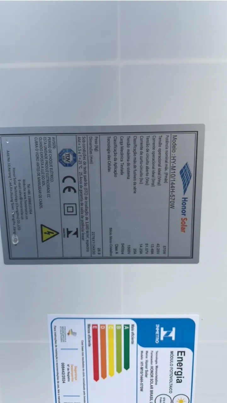 Painel Solar Honor Solar HY-M10/144H-570W - 570W