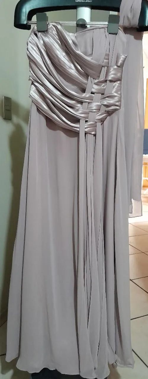 Vestido tomara que caia rosa cetim e voal Tam. P - Foto 3