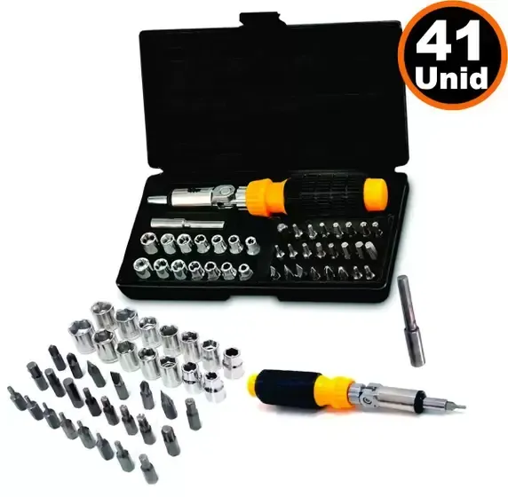 Kit Completo Jogo Soquetes Sextavado Com Catraca 41 Peças