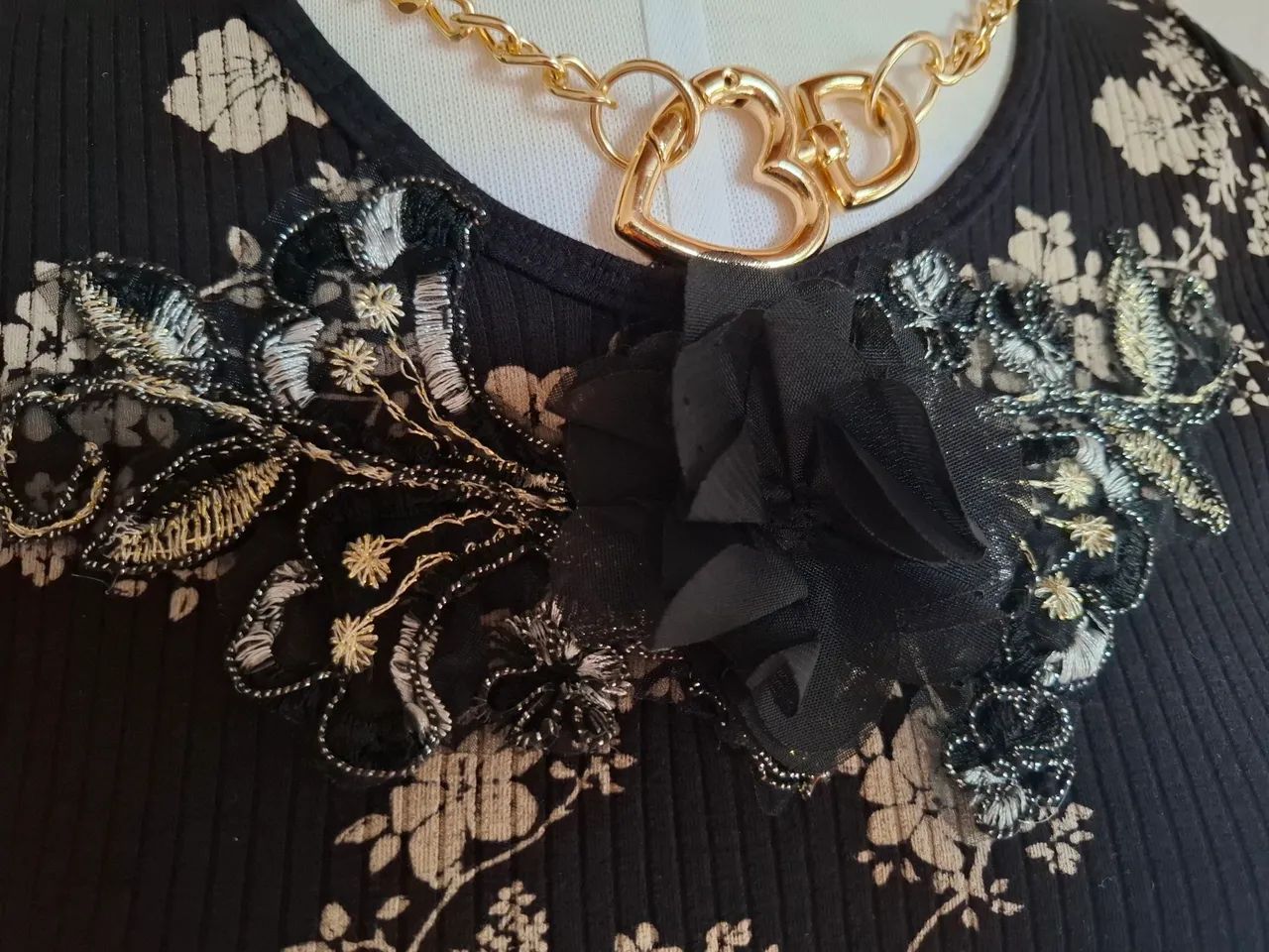 Vestido canelado Floral Preto  - Foto 4