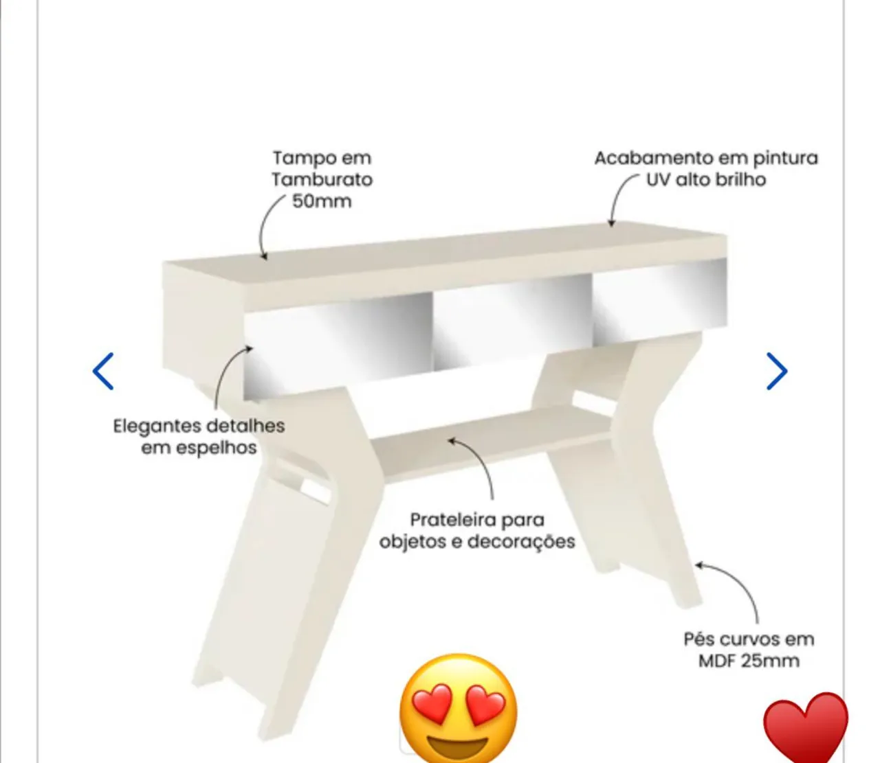 Mesa de Apoio com Prateleira em MDF Branco
