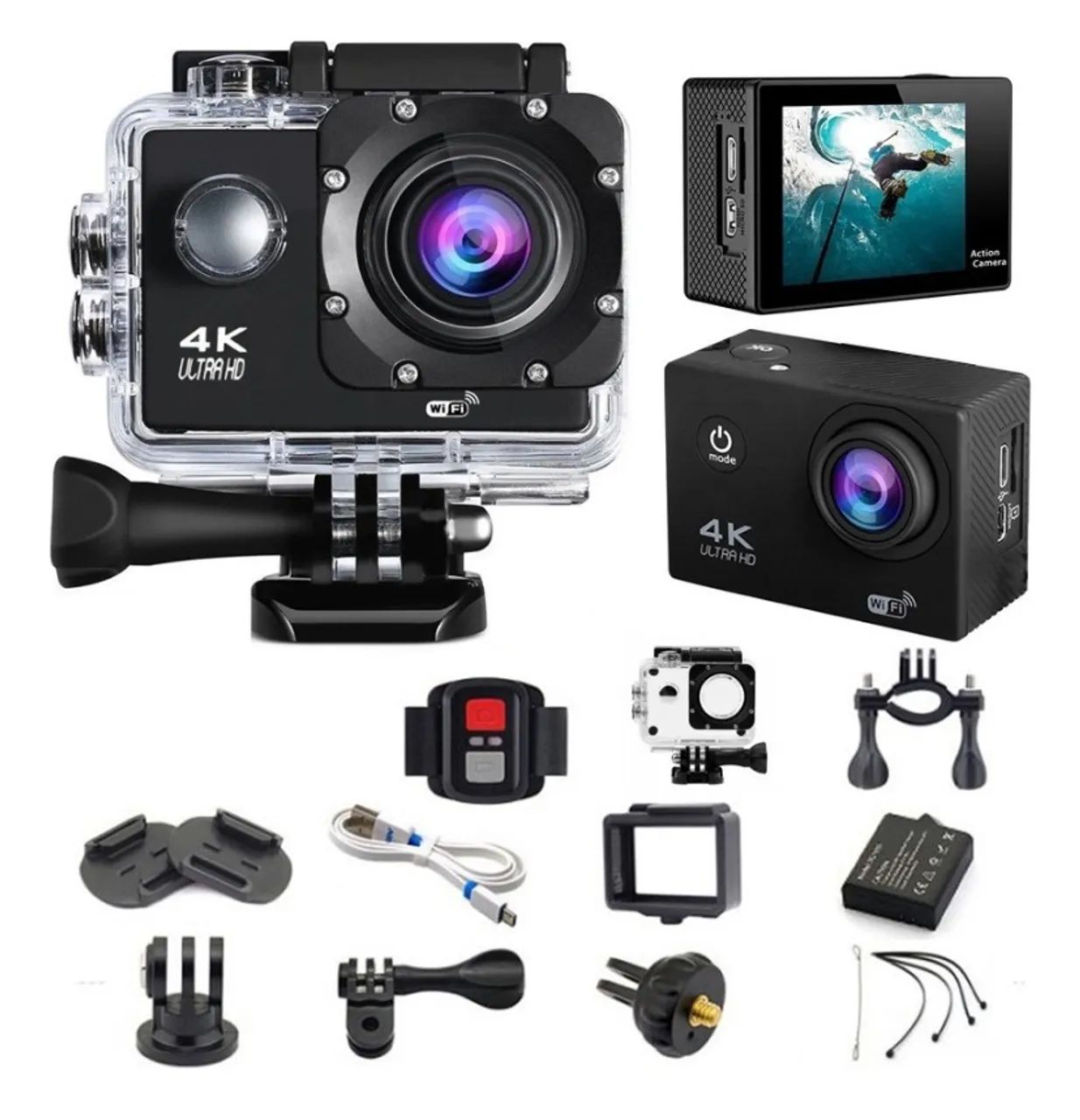 Câmera Sport 4k M10 Wifi+ 64gb+ Baterias+ Carregador+ Bastão - Foto 2