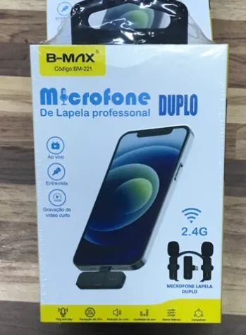 Microfone de Lapela Wireless sem Fio Duplo B-Max BM-221 Profissional para Iphone e Tipo C 