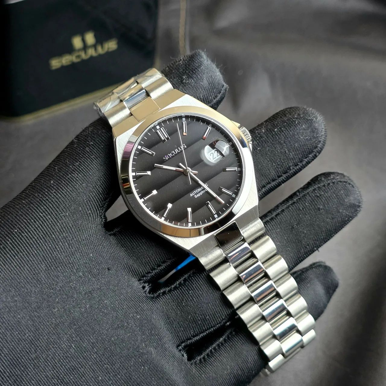 Relógio Seculus Tsuyosa Automatic 40mm Prata preto - Foto 2