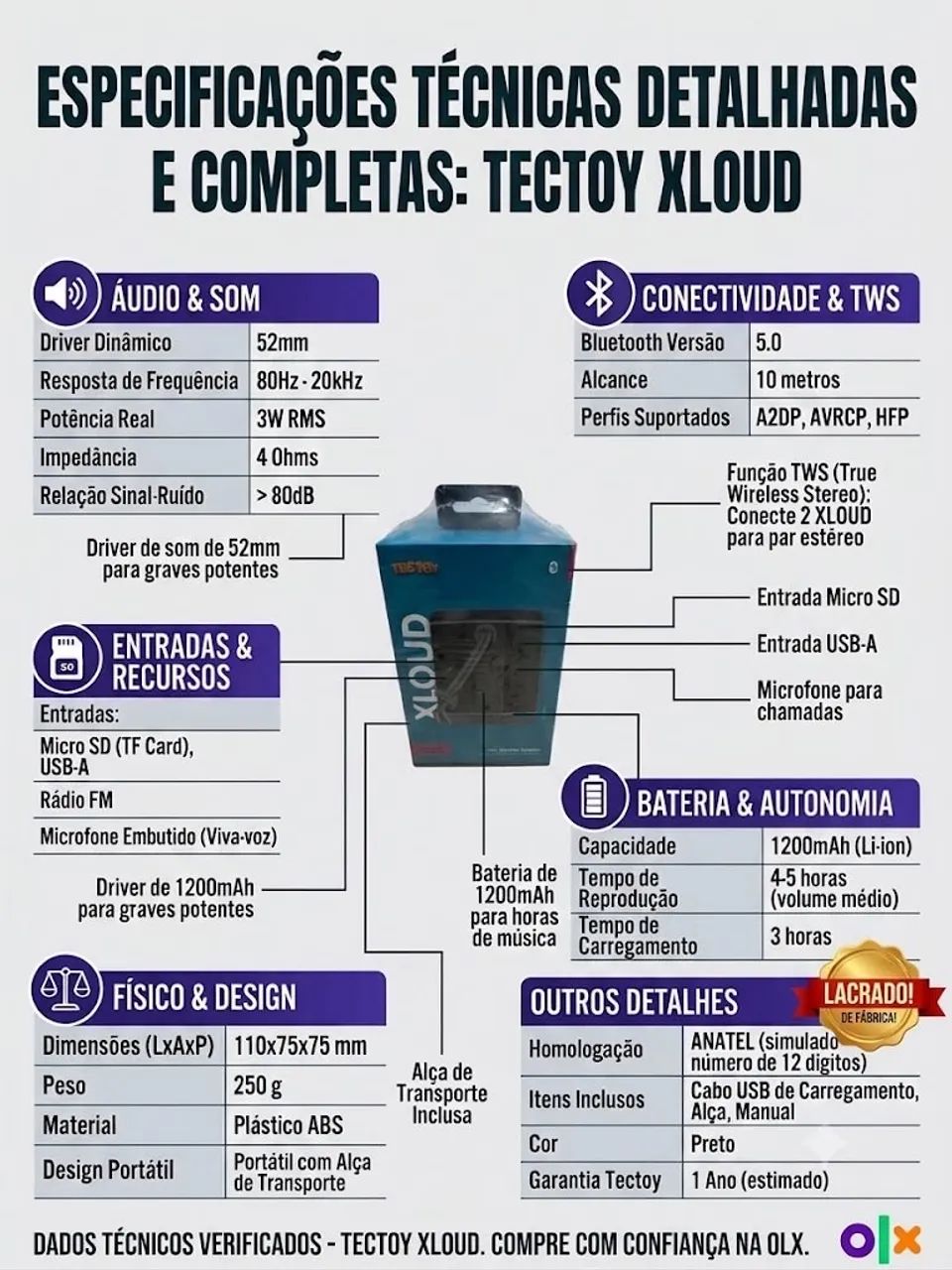 Caixa de som Bluetooth da Tectoy modelo Xloud - Foto 4