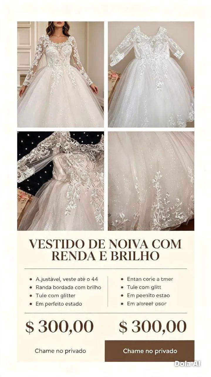 Vestido de noiva regulavel veste ate o 44