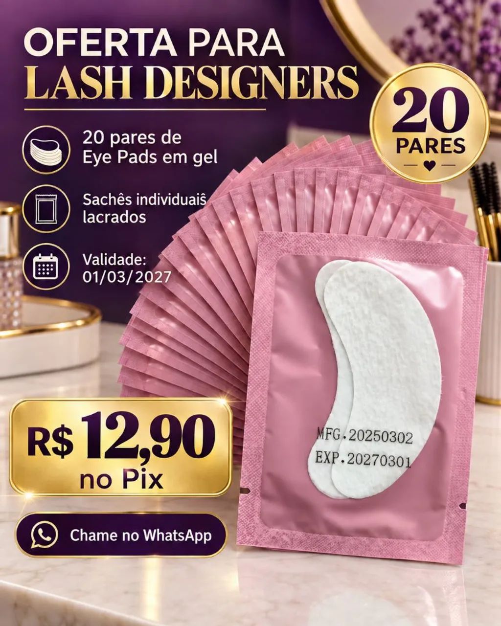 20 Pares Eye Pads de Gel para Alongamento de Cílios