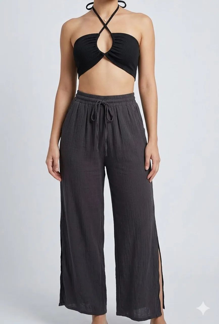 Conjunto Preto Cropped+ Calça Preta M