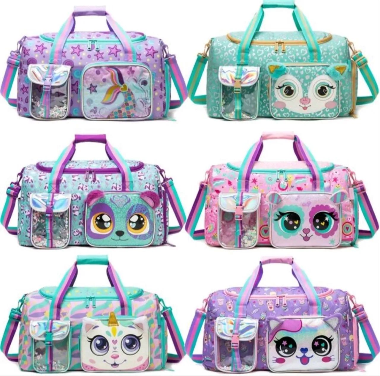 Bolsa infantil viagem sereia roxa multifuncional