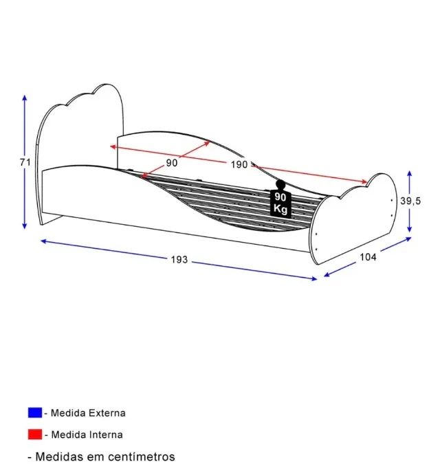 Cama Infantil Solteiro Nuvem Branca (MDF) - 93x194 cm - Foto 3