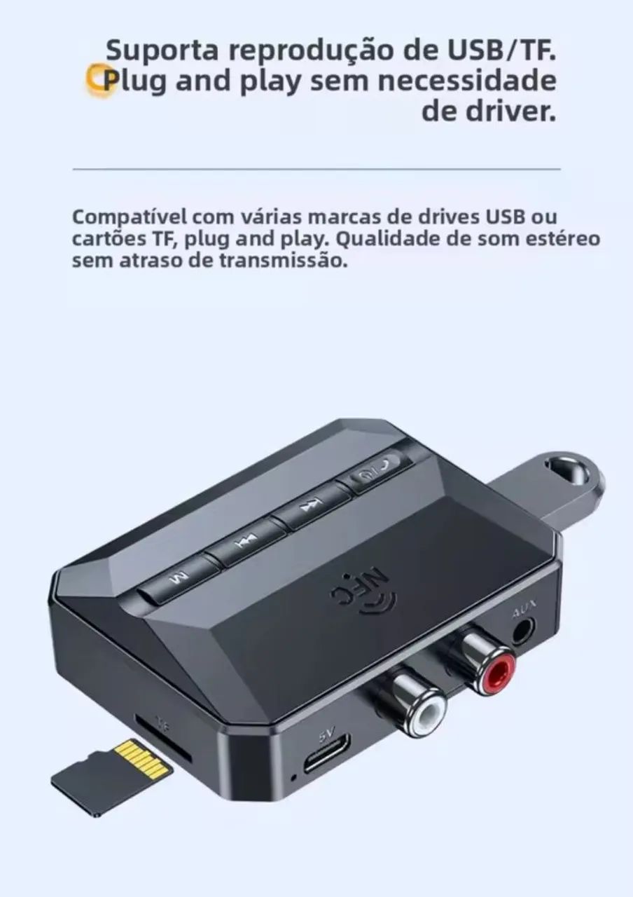 Receptor de áudio externo Bluetooth com entrada para cartão e pendrive - Foto 2