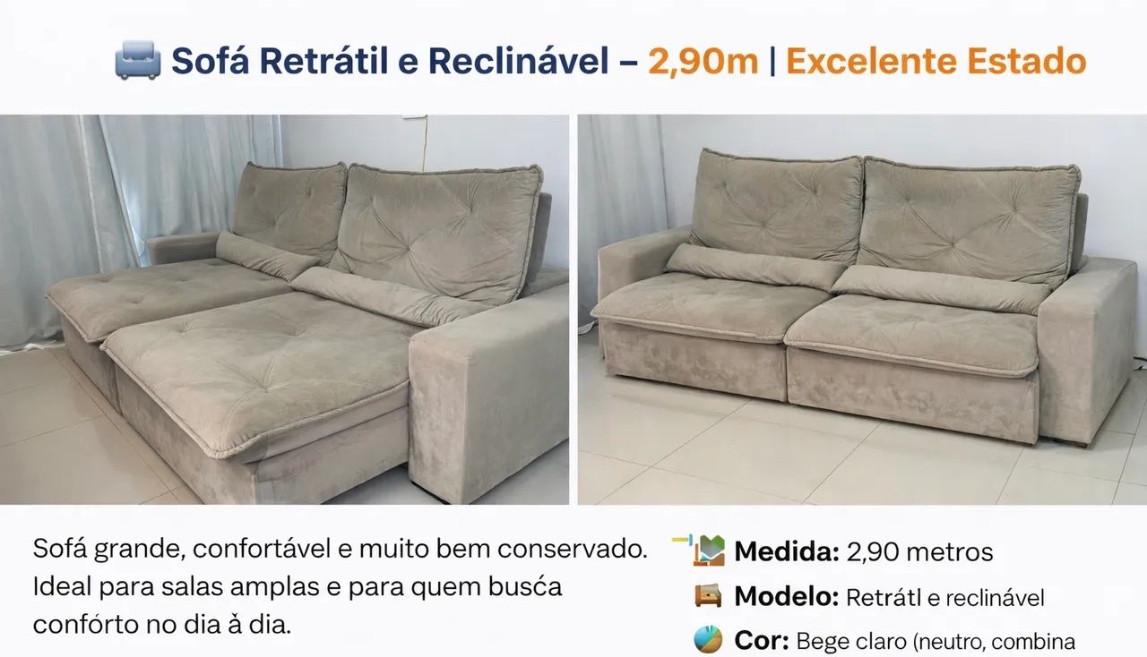 SOFÁ RETRÁTIL RECLINÁVEL  - Foto 2