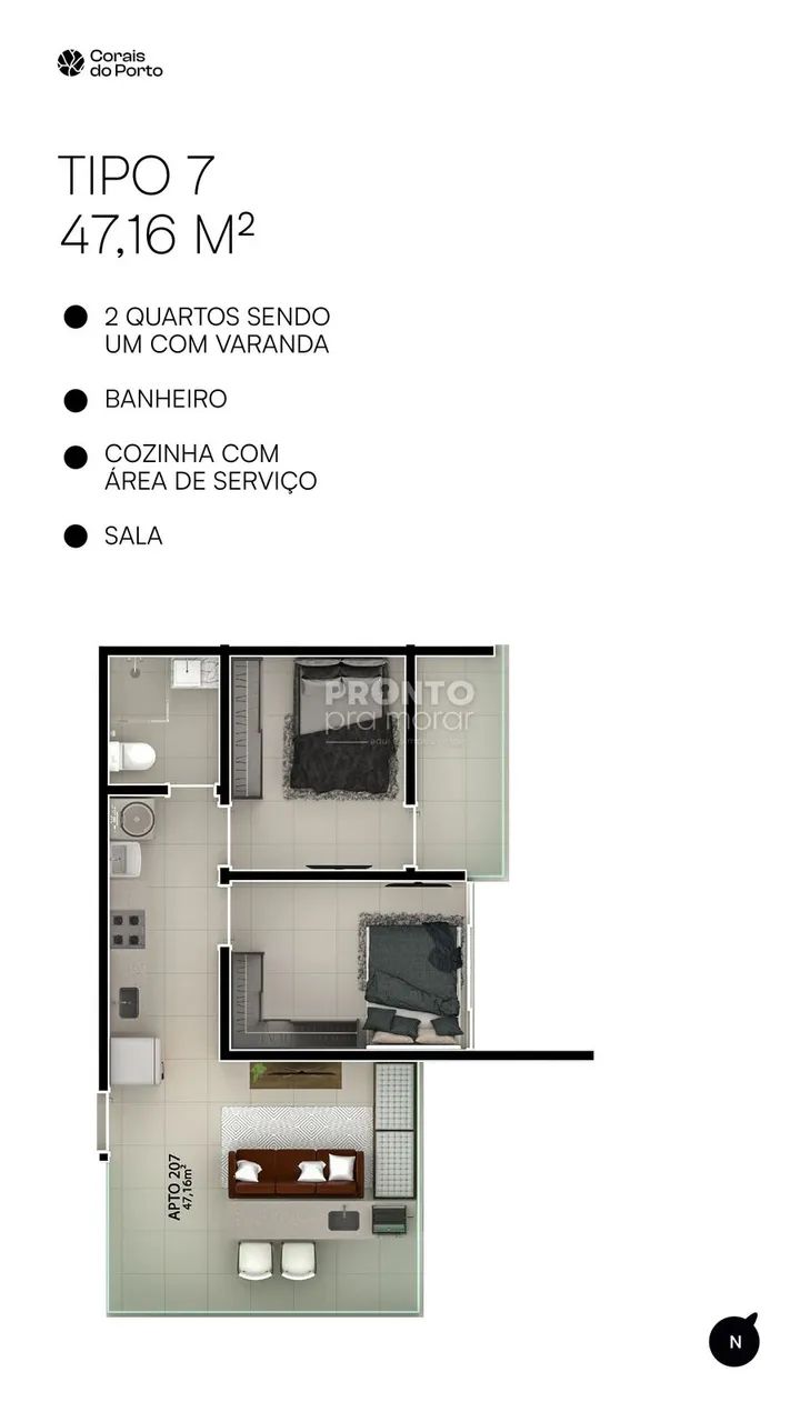 Apartamento com 2 quartos em Porto de Galinhas