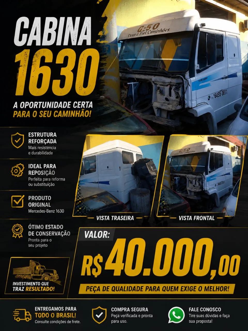 CABINA MERCEDES-BENZ 1630 COMPLETA- EXCELENTE ESTADO PARA REPOSIÇÃO! - Foto 3