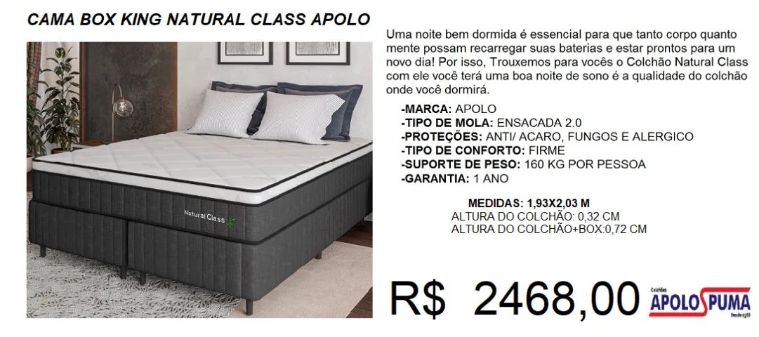 Colchão + box - king - molas - compre hoje e receba em até 72 horas 