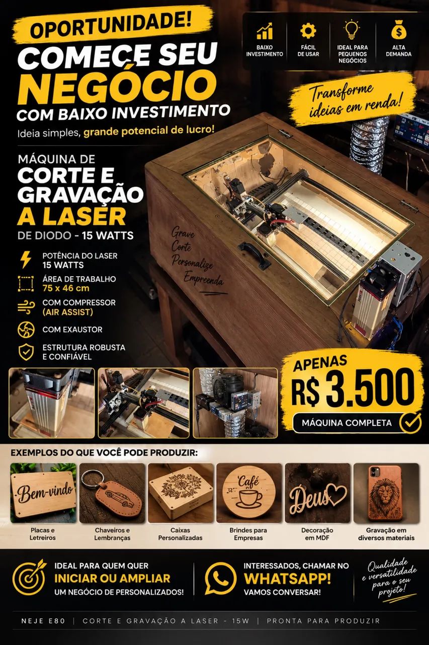 Máquina de Corte e Gravação a Laser 15W Completa - NEJE E80