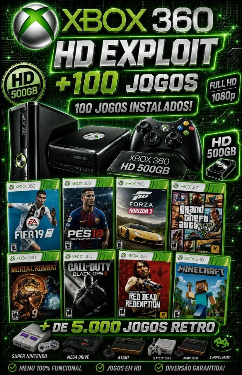 HD 500 GB Exploit  - Xbox360 - 100 JOGOS