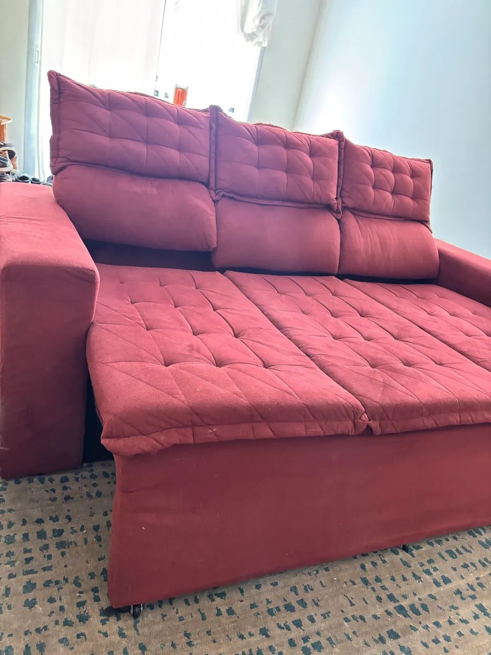 Sofá 3 Lugares Retrátil e Reclinável Cama Inbox Slim 2,00M Velusoft Vinho - Foto 2